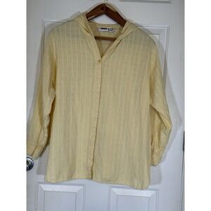 Vtg CST Sport Yellow Hooded Windowpane Coastal Top W Plus 2X  Cotton 17% linen